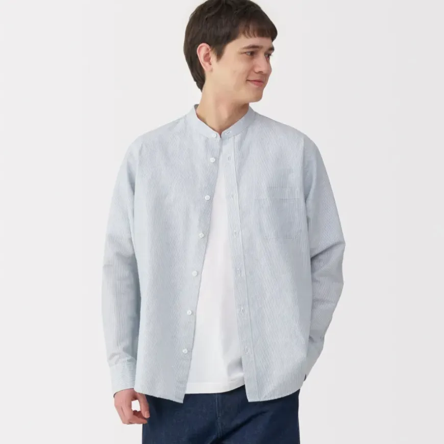 Men's Hemp Cotton Stand Collar Striped Shirt