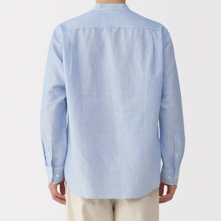 Men's Hemp Cotton Stand Collar Striped Shirt