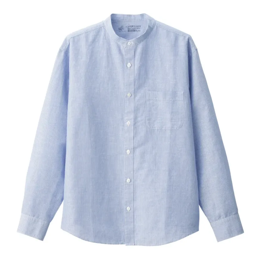 Men's Hemp Cotton Stand Collar Striped Shirt