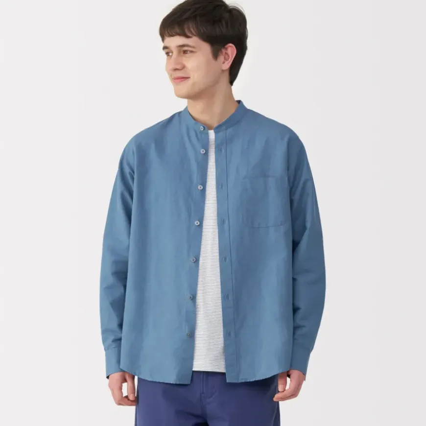 Men's Hemp Cotton Stand Collar Shirt