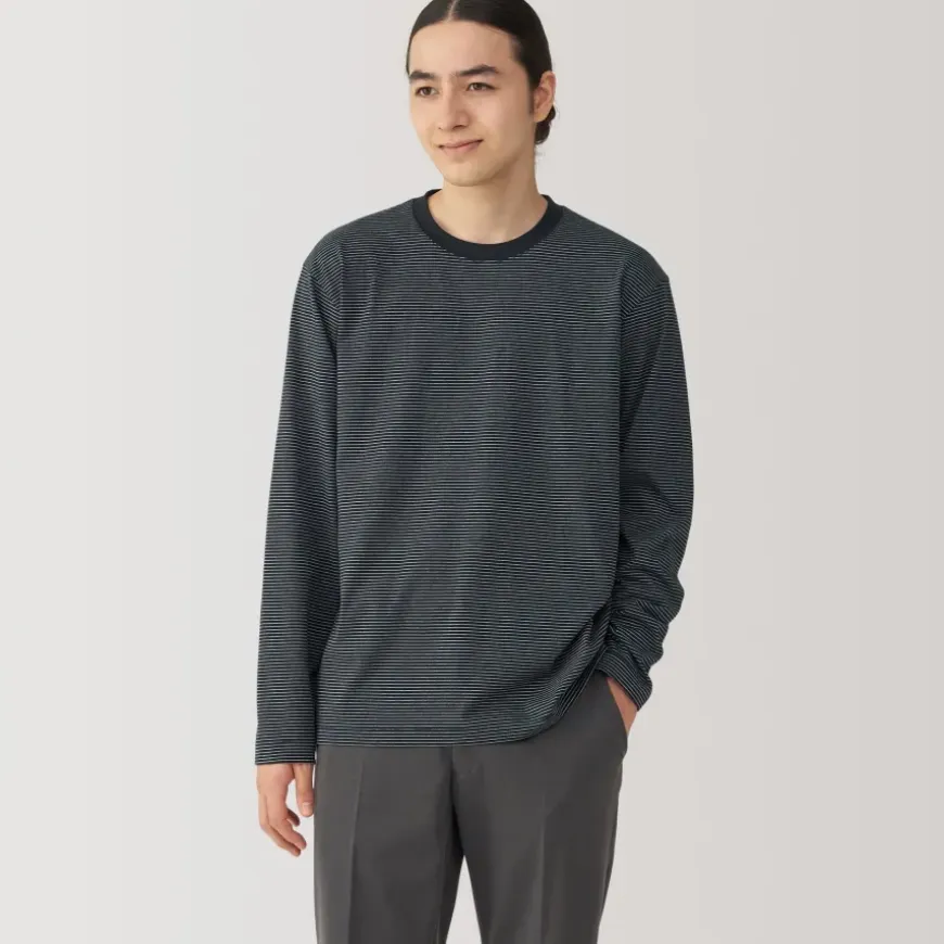 Men's Jersey Crew Neck Long Sleeve Striped T-Shirt