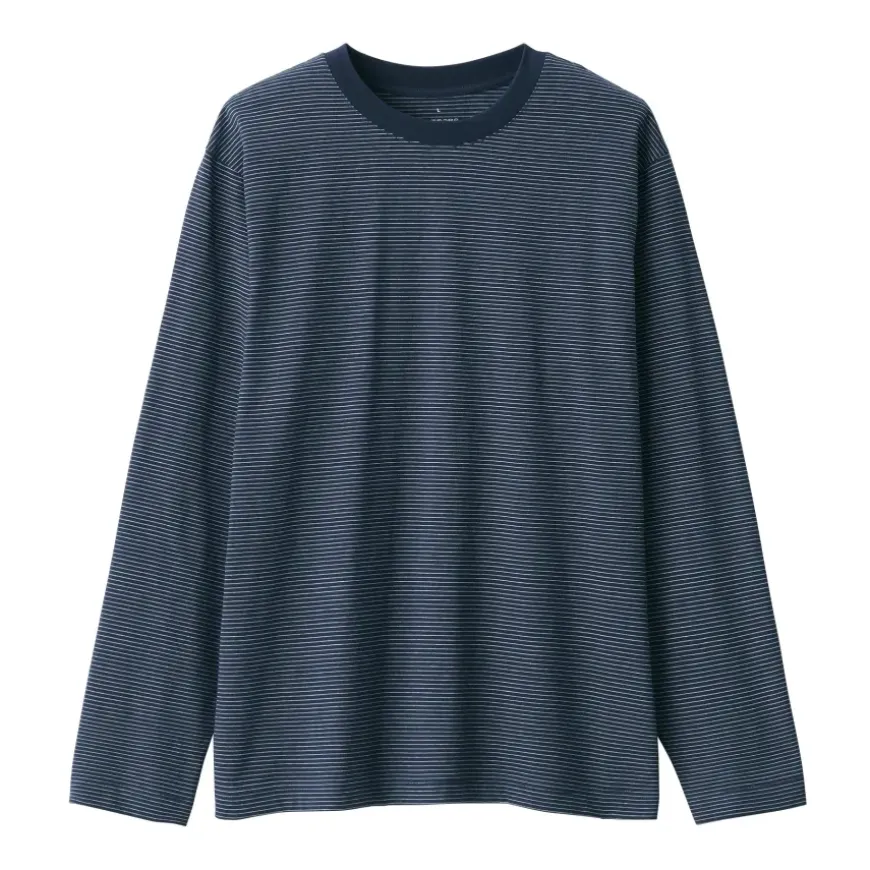 Men's Jersey Crew Neck Long Sleeve Striped T-Shirt