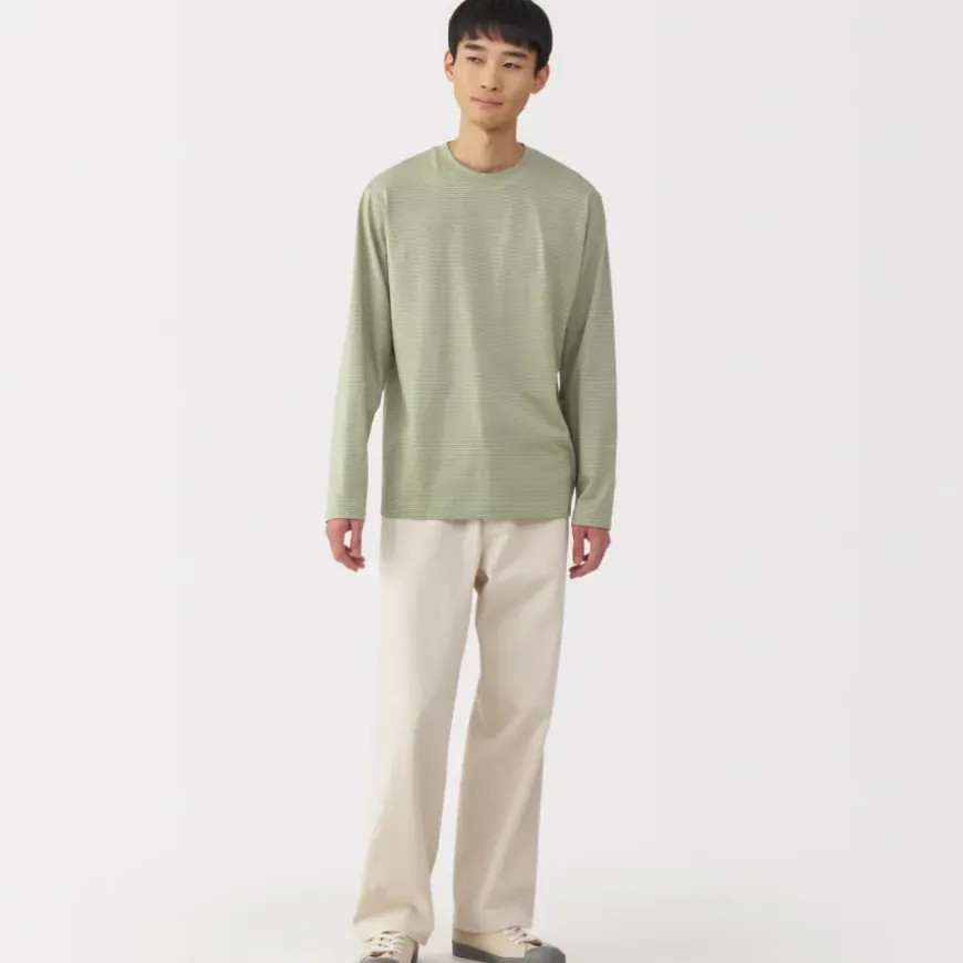 Men's Jersey Crew Neck Long Sleeve Striped T-Shirt