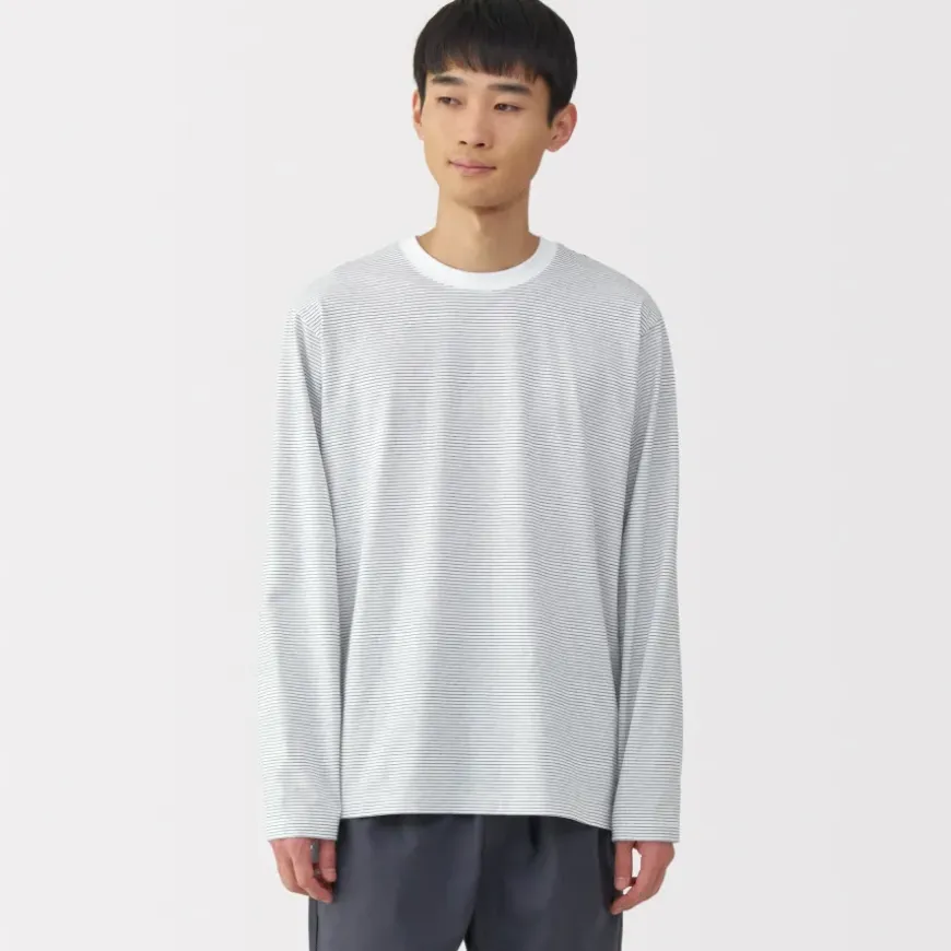 Men's Jersey Crew Neck Long Sleeve Striped T-Shirt