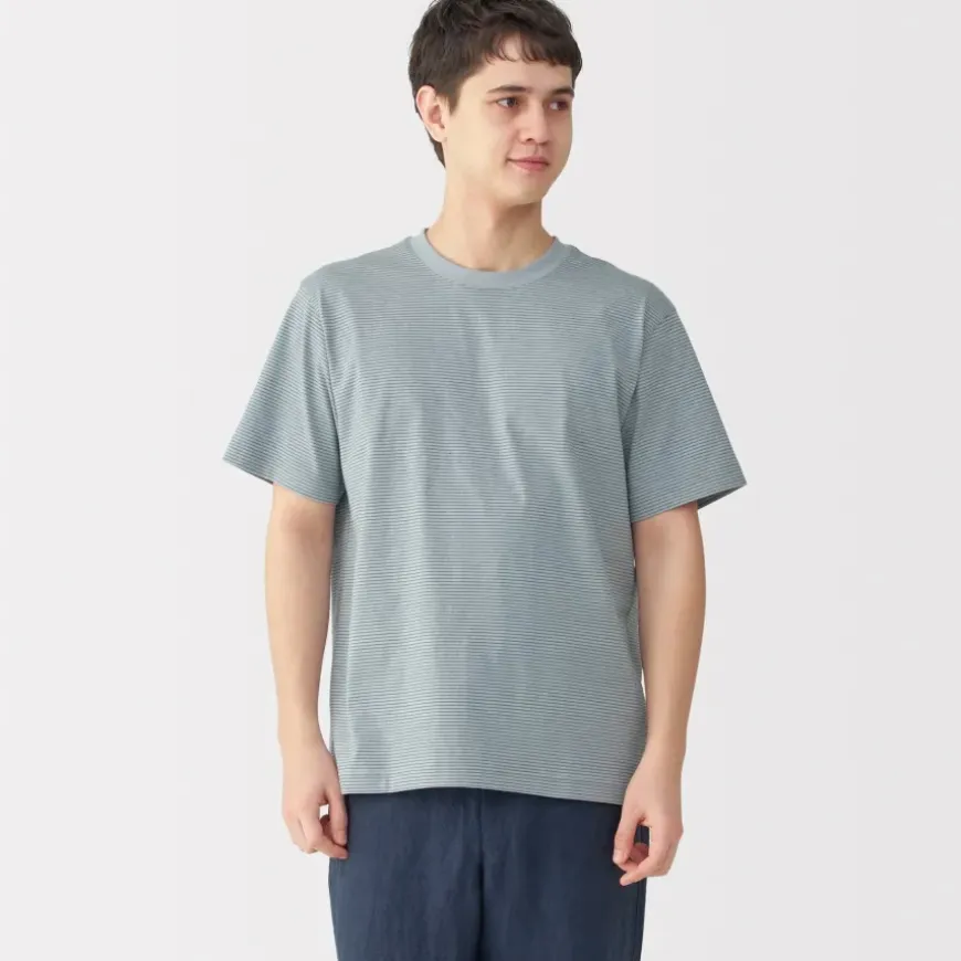 Men's Jersey Crew Neck Short Sleeve Striped T-Shirt