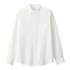 Men's Kapok Blend Double Gauze Stand Collar Long Sleeve Shirt