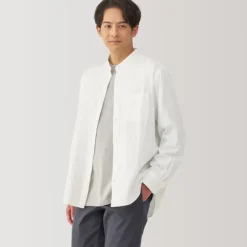 Men's Kapok Blend Double Gauze Stand Collar Long Sleeve Shirt