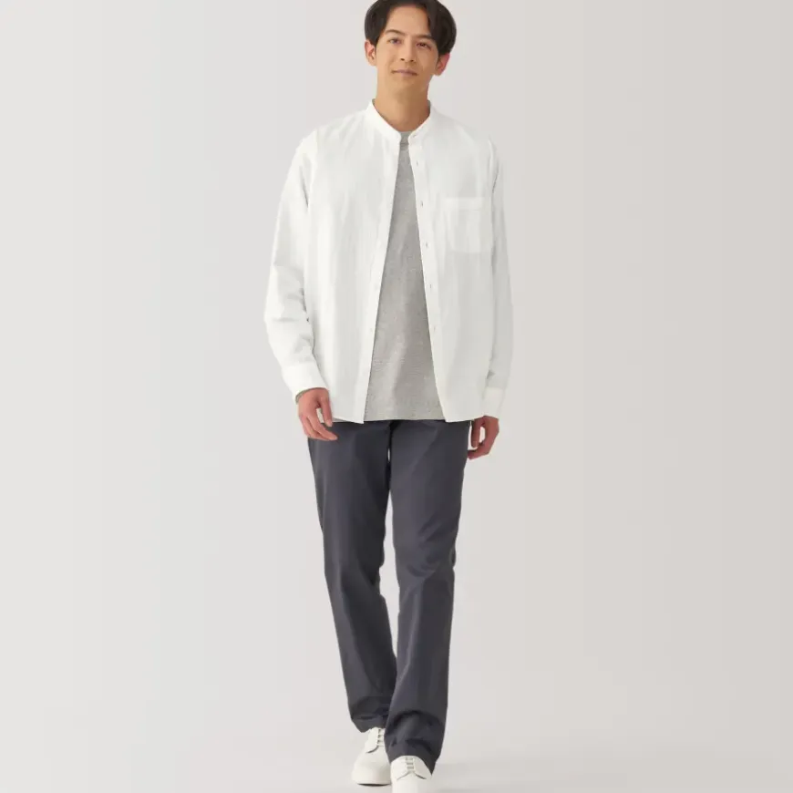 Men's Kapok Blend Double Gauze Stand Collar Long Sleeve Shirt