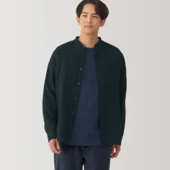Men's Kapok Blend Double Gauze Stand Collar Long Sleeve Shirt