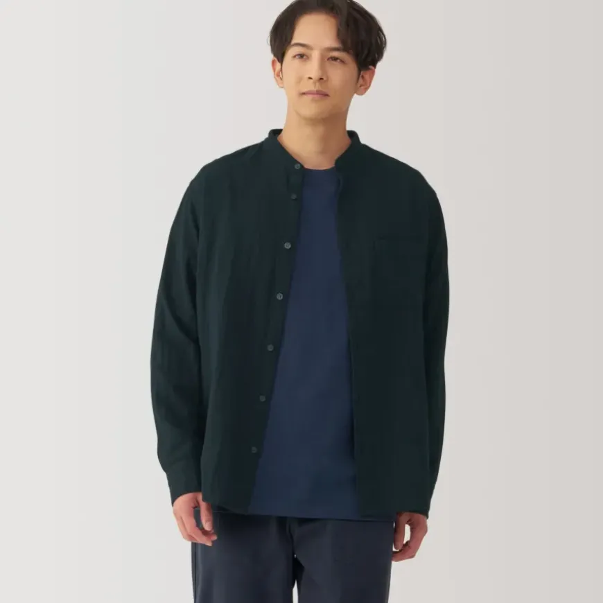 Men's Kapok Blend Double Gauze Stand Collar Long Sleeve Shirt