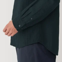 Men's Kapok Blend Double Gauze Stand Collar Long Sleeve Shirt