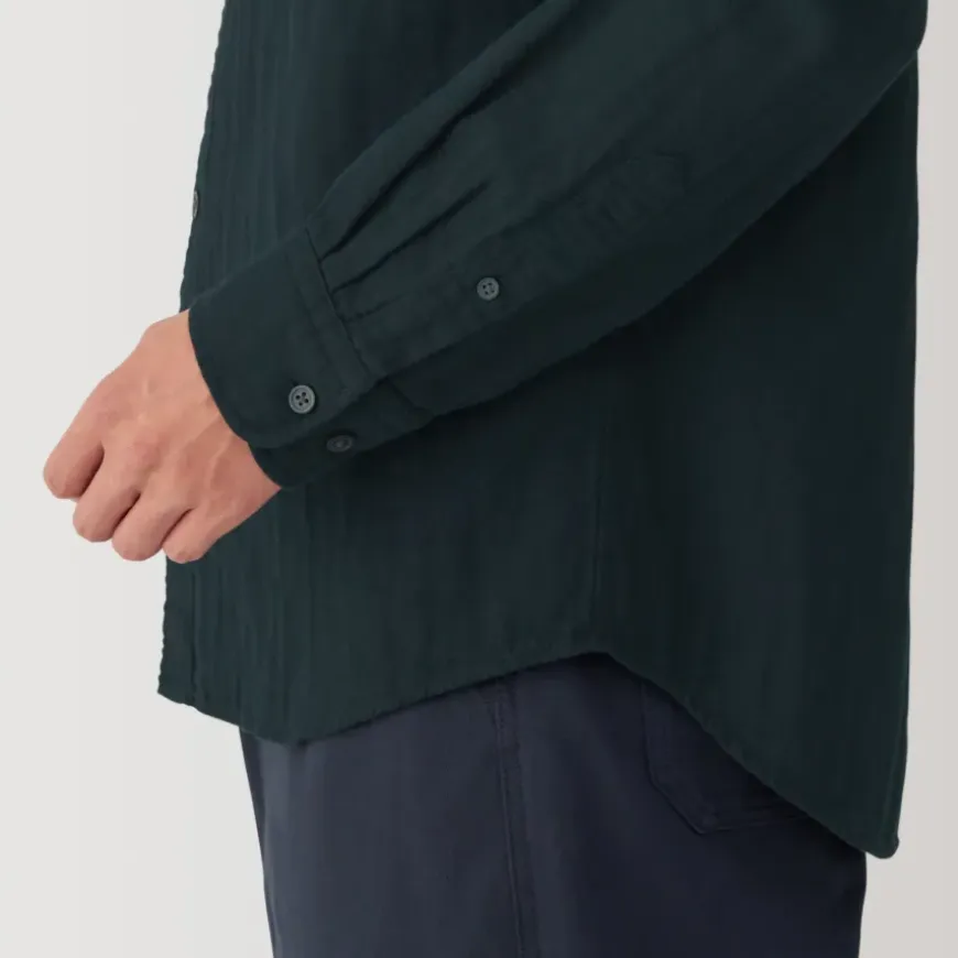Men's Kapok Blend Double Gauze Stand Collar Long Sleeve Shirt