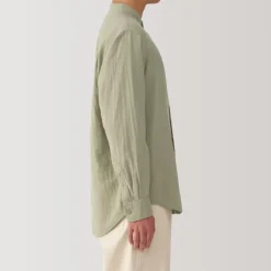Men's Kapok Blend Double Gauze Stand Collar Long Sleeve Shirt