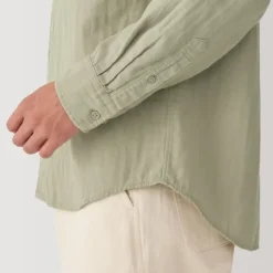Men's Kapok Blend Double Gauze Stand Collar Long Sleeve Shirt