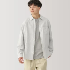 Men's Kapok Blend Double Gauze Long Sleeve Striped Shirt