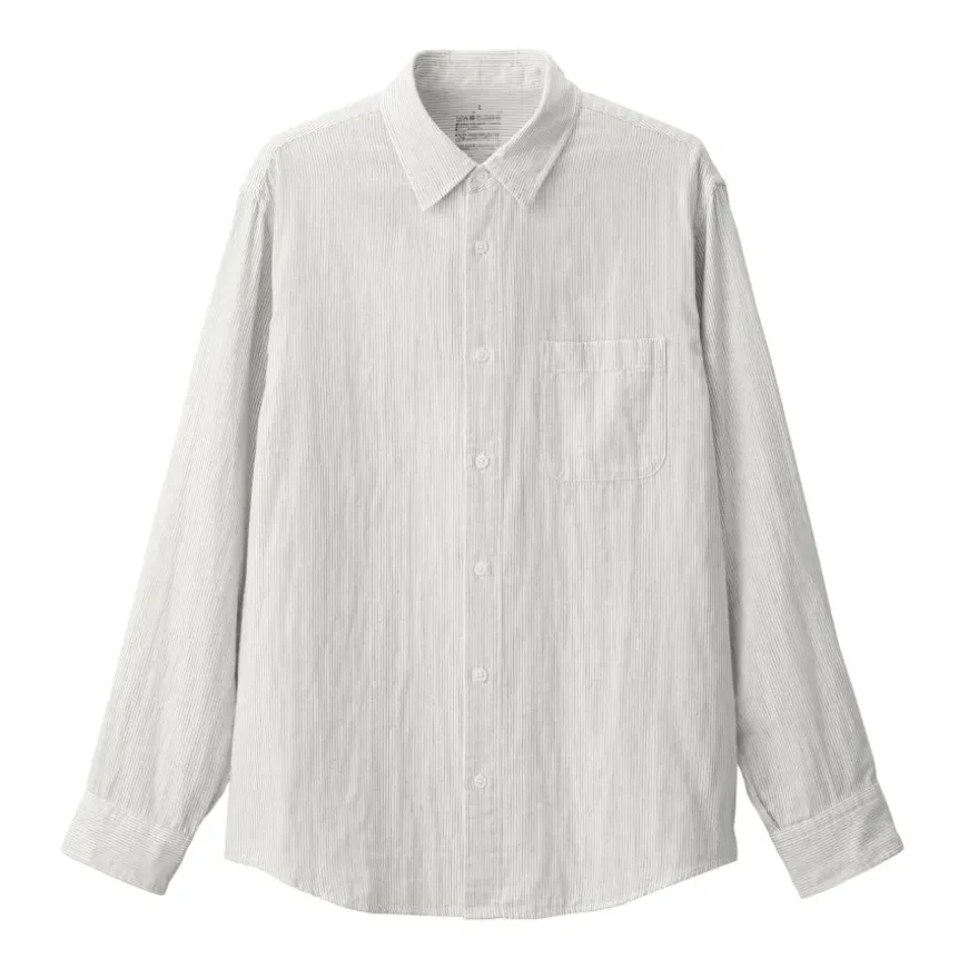 Men's Kapok Blend Double Gauze Long Sleeve Striped Shirt