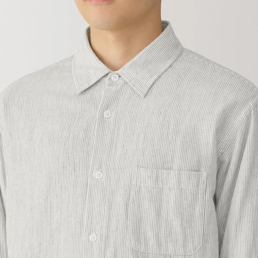 Men's Kapok Blend Double Gauze Long Sleeve Striped Shirt