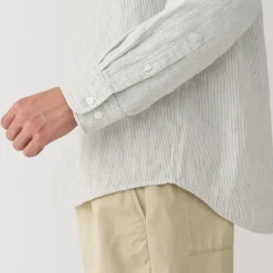 Men's Kapok Blend Double Gauze Long Sleeve Striped Shirt