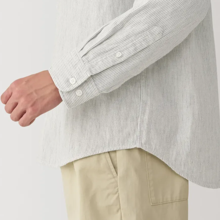 Men's Kapok Blend Double Gauze Long Sleeve Striped Shirt