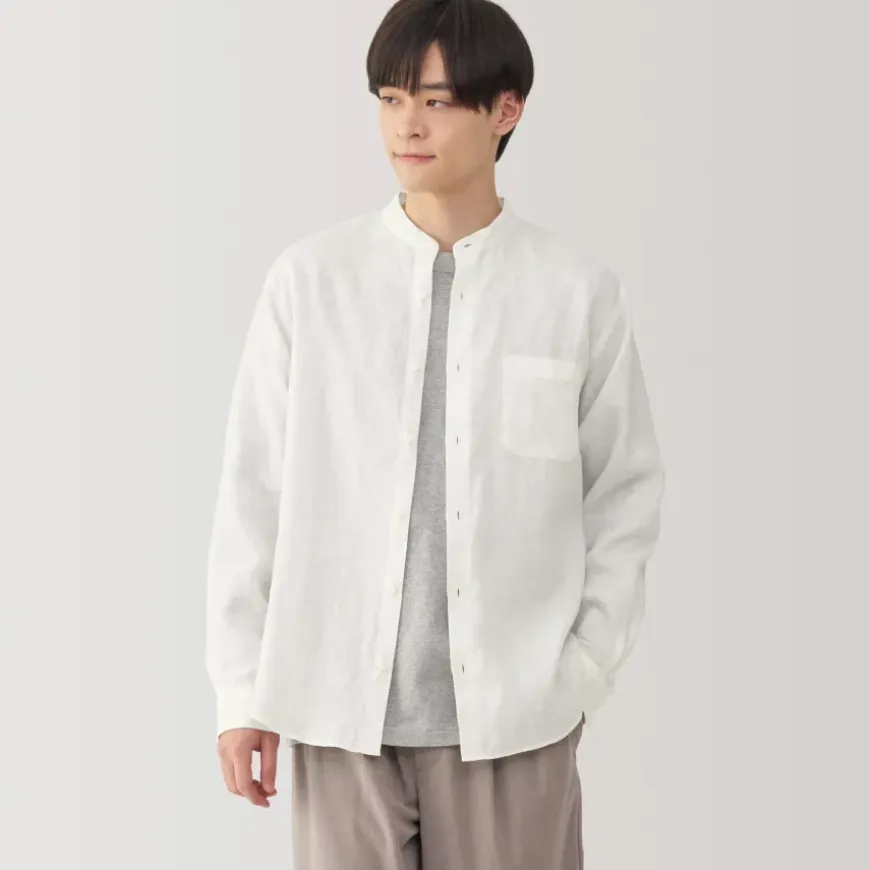 Men's Linen Stand Collar Shirt