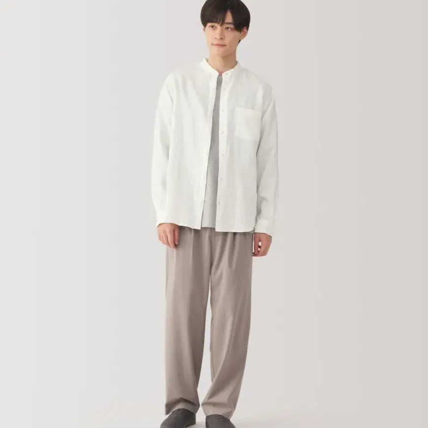 Men's Linen Stand Collar Shirt