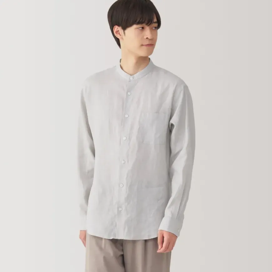 Men's Linen Stand Collar Shirt