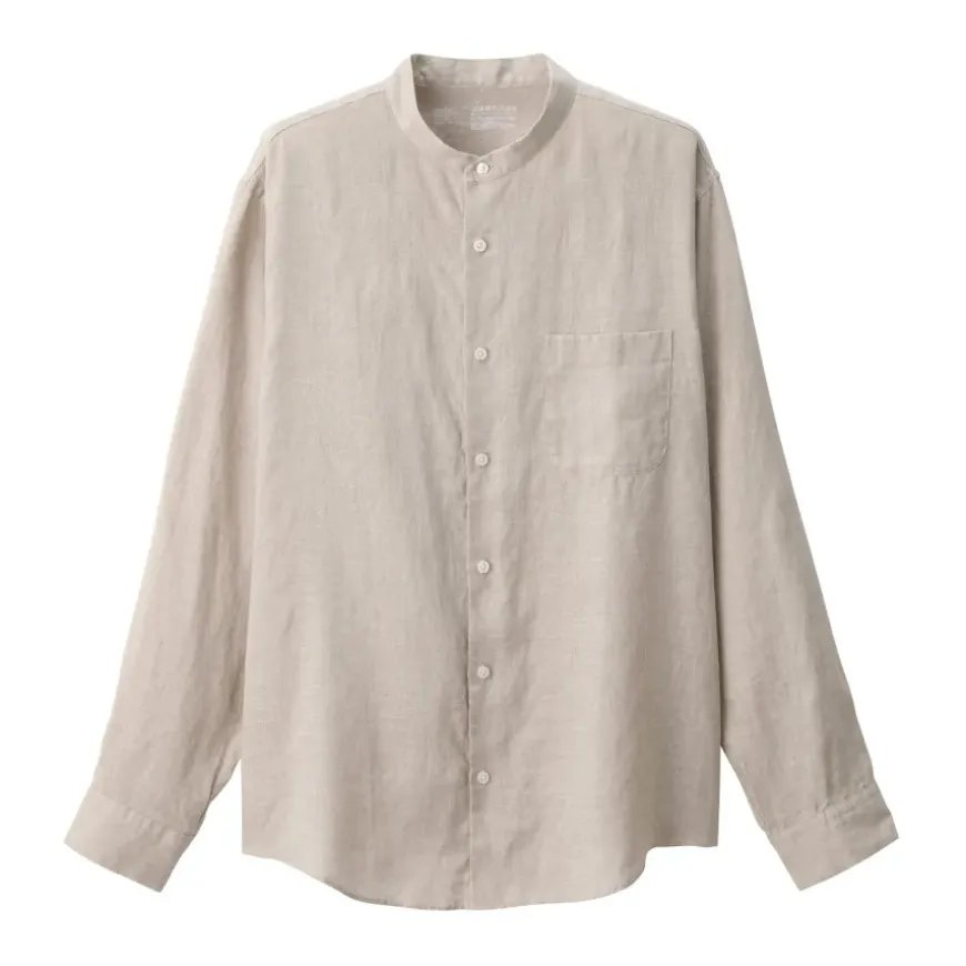 Men's Linen Stand Collar Shirt