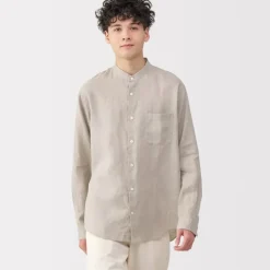 Men's Linen Stand Collar Shirt