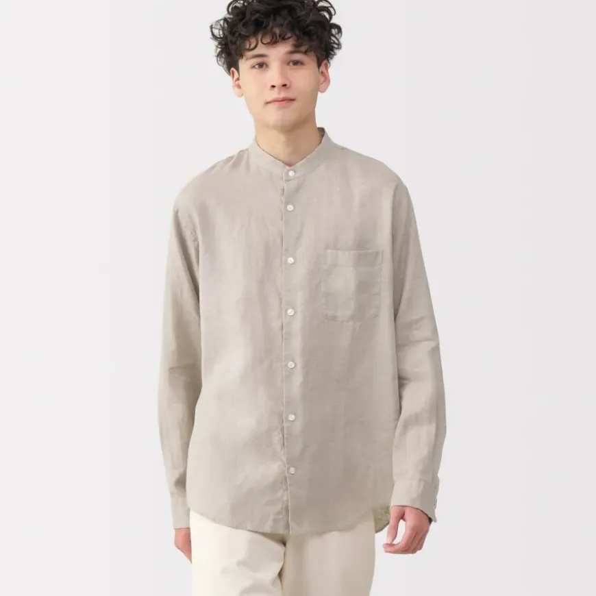 Men's Linen Stand Collar Shirt