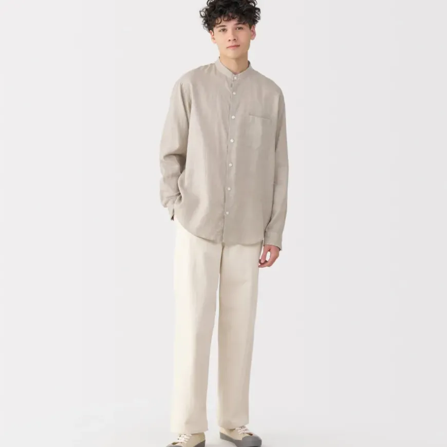 Men's Linen Stand Collar Shirt