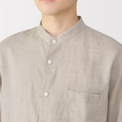 Men's Linen Stand Collar Shirt