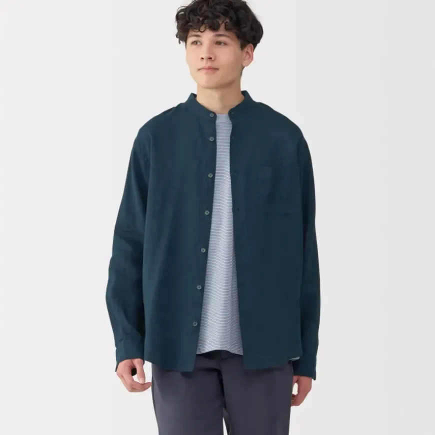 Men's Linen Stand Collar Shirt