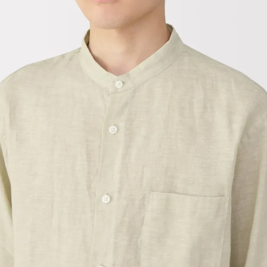 Men's Linen Stand Collar Shirt
