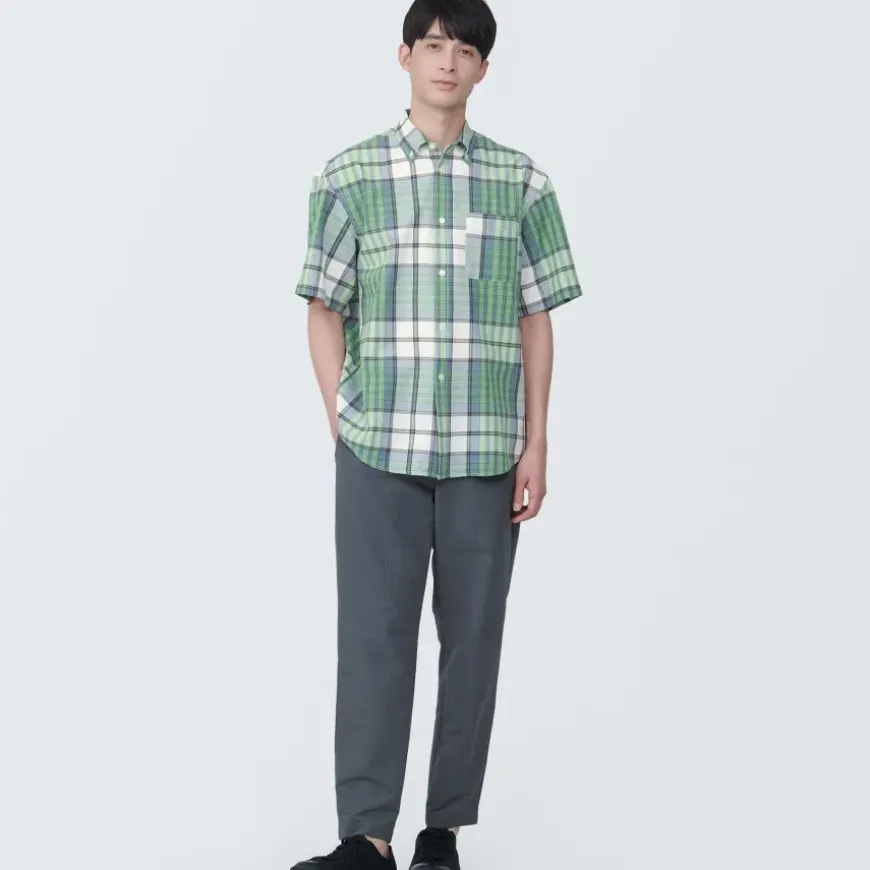 Men's Madras Check Button Down Short Sleeve Shirt