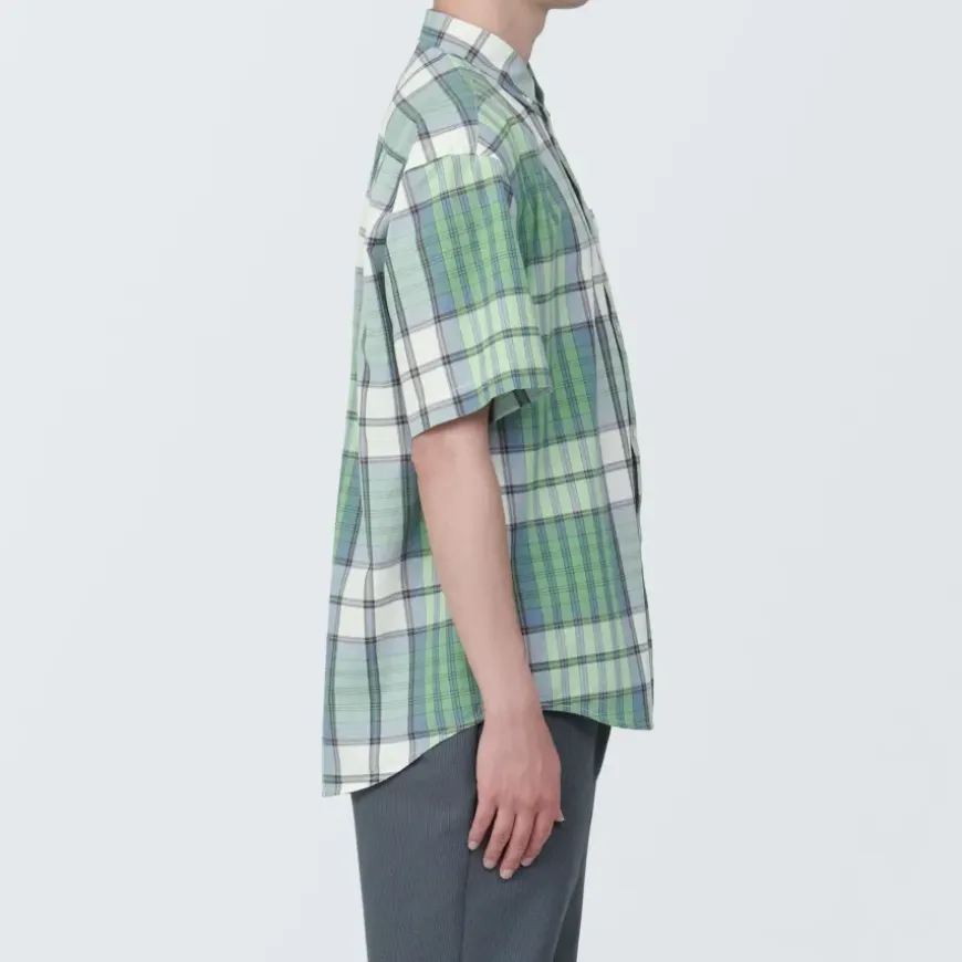 Men's Madras Check Button Down Short Sleeve Shirt