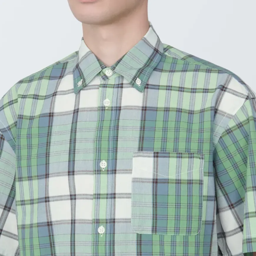 Men's Madras Check Button Down Short Sleeve Shirt