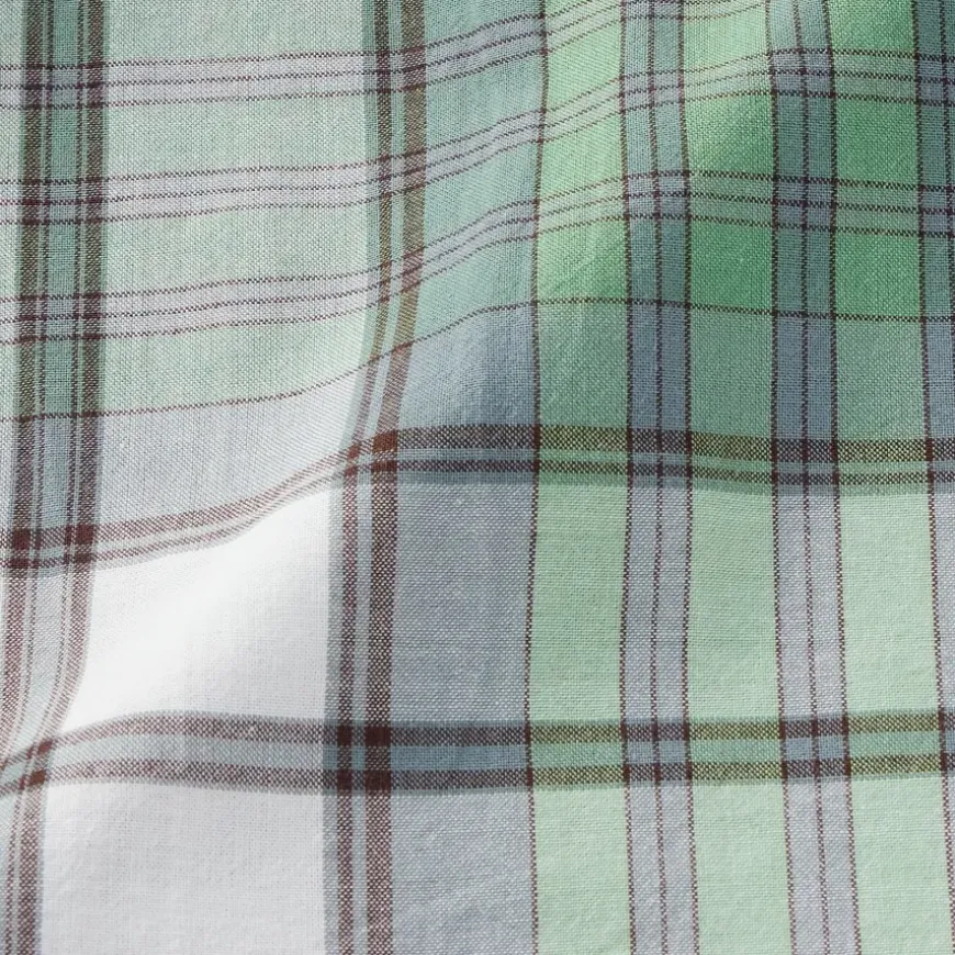 Men's Madras Check Button Down Short Sleeve Shirt
