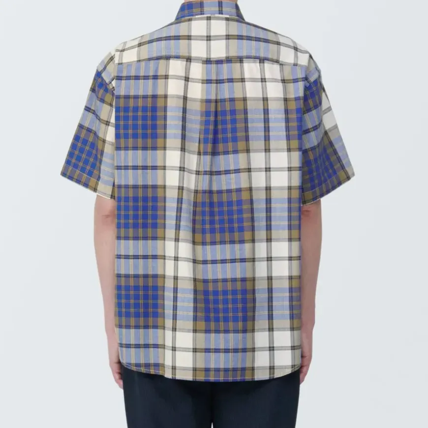 Men's Madras Check Button Down Short Sleeve Shirt
