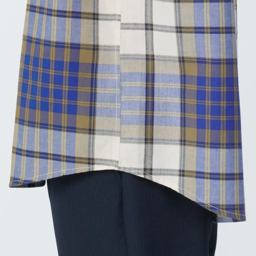 Men's Madras Check Button Down Short Sleeve Shirt