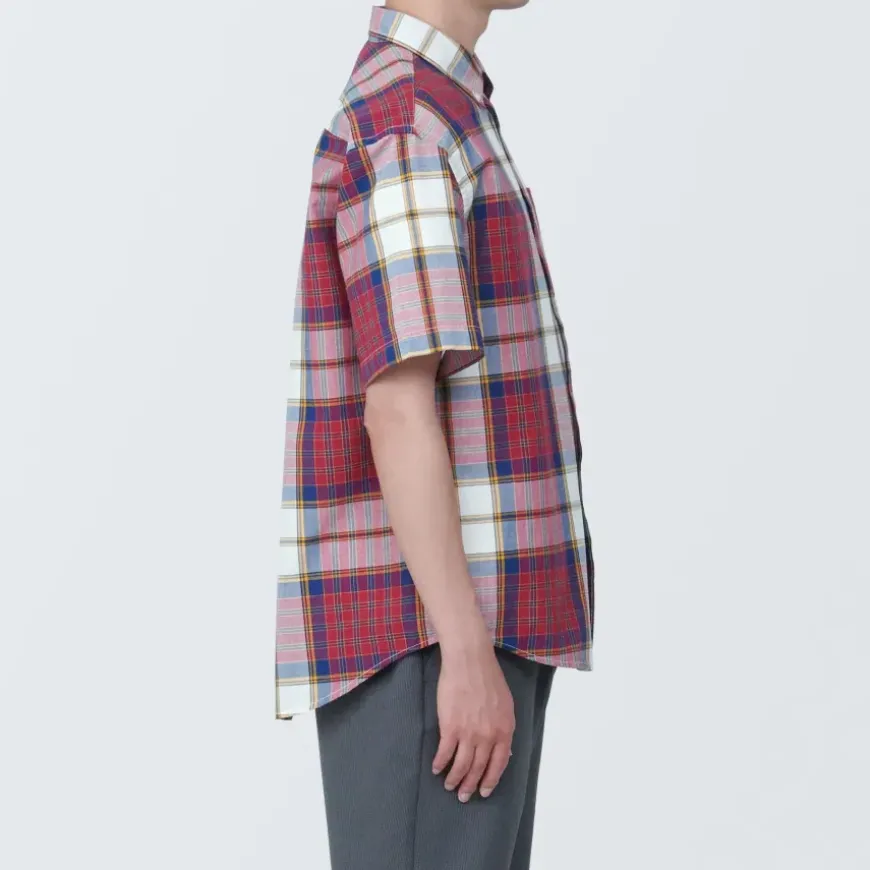 Men's Madras Check Button Down Short Sleeve Shirt