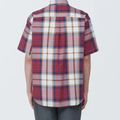 Men's Madras Check Button Down Short Sleeve Shirt