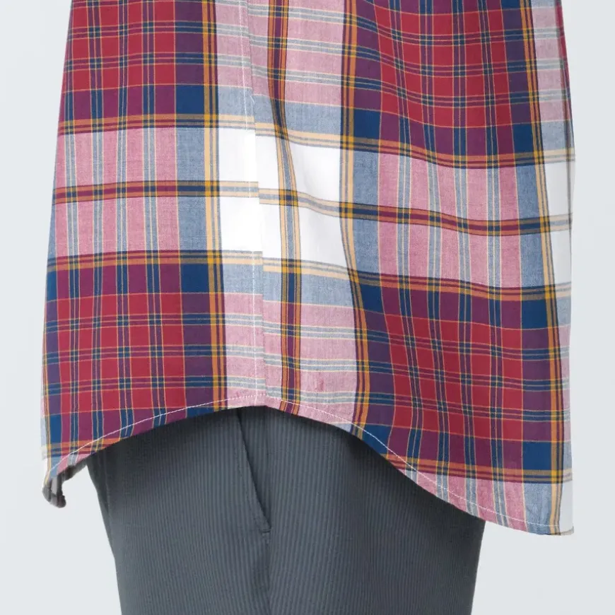 Men's Madras Check Button Down Short Sleeve Shirt