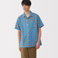 Men's Madras Check Open Collar Short Sleeve Shirt