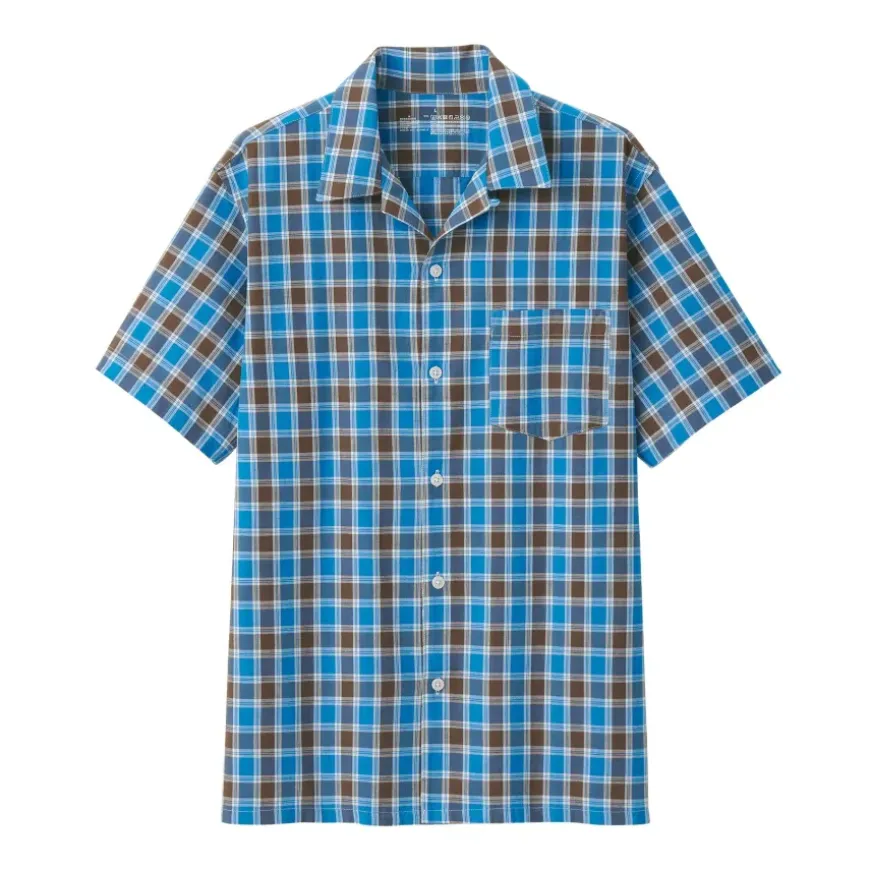 Men's Madras Check Open Collar Short Sleeve Shirt