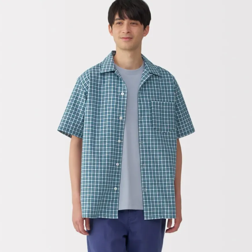 Men's Madras Check Open Collar Short Sleeve Shirt