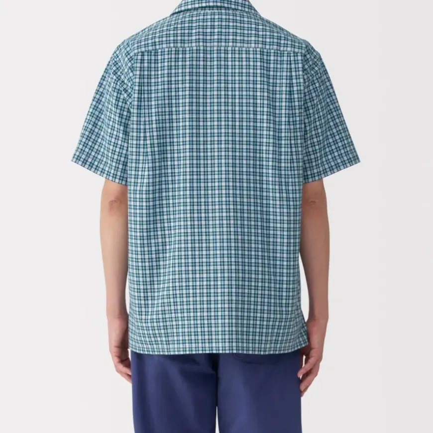 Men's Madras Check Open Collar Short Sleeve Shirt