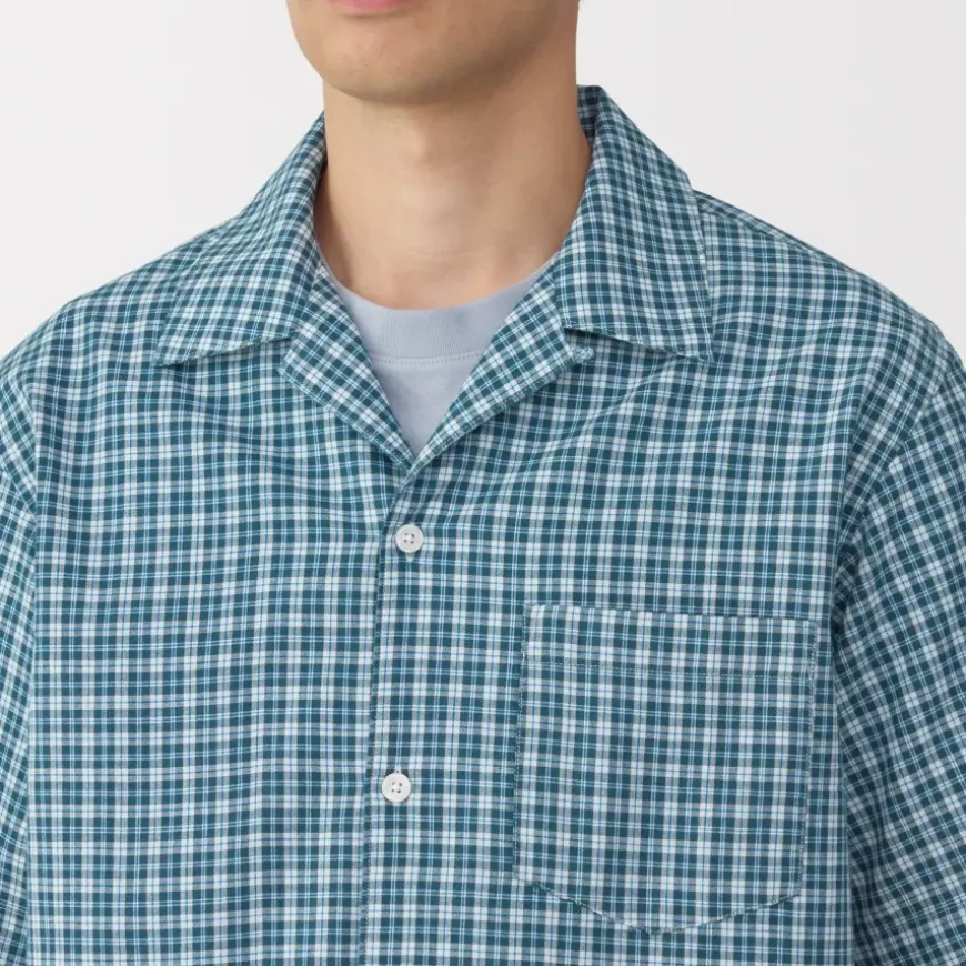 Men's Madras Check Open Collar Short Sleeve Shirt