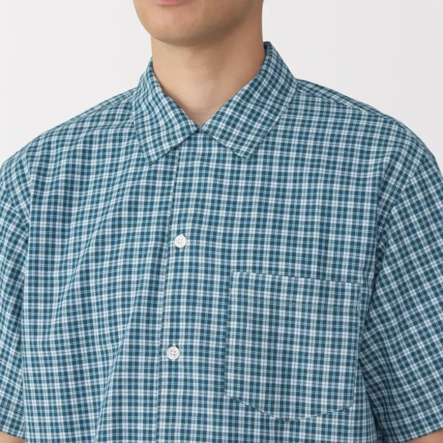 Men's Madras Check Open Collar Short Sleeve Shirt