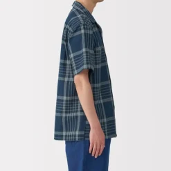 Men's Madras Check Open Collar Short Sleeve Shirt