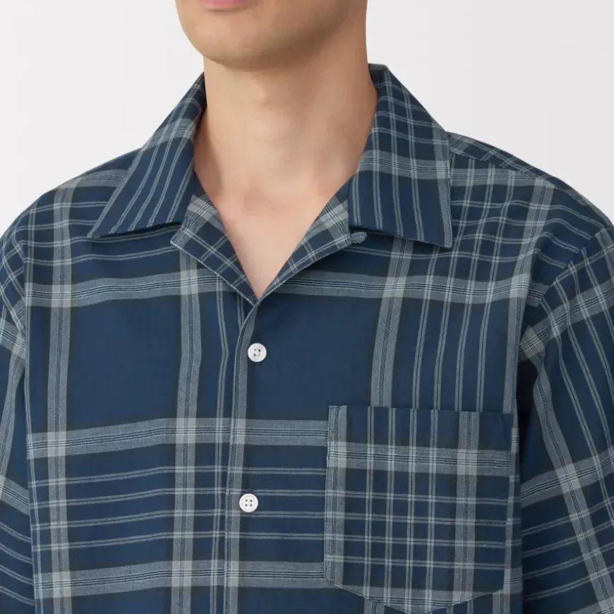 Men's Madras Check Open Collar Short Sleeve Shirt